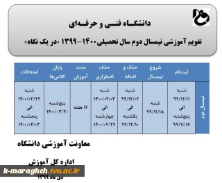 ملزومات انتخاب واحد/حذف و اضافه  -تقویم آموزشی - جدول زمان بندی(انتخاب واحد / حذف واضافه) نیمسال 992
