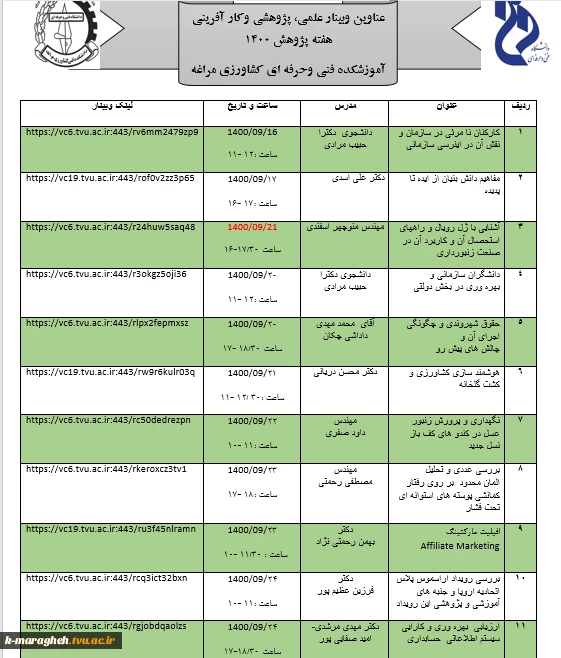وبینارهای هفته پژوهش دانشکده فنی و کشاورزی مراغه 14