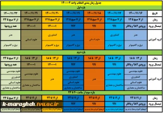 جدول زمانبندی انتخاب واحد نیمسال دوم سالتحصیلی1401-1400