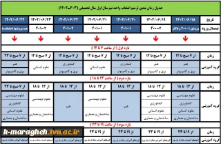 جدول زمانبندی ترمیم انتخاب واحد 021