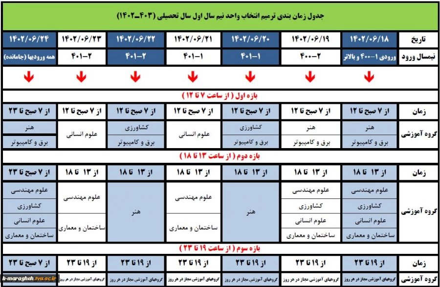 زمانبندی ترمیم انتخاب واحد 021 2