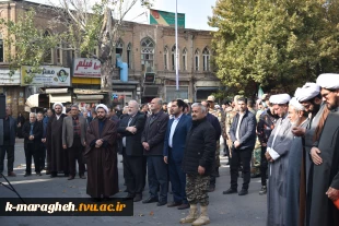 حضور کارکنان،اساتید و دانشجویان آموزشکده فنی و کشاورزی مراغه در تجمع مردم فهیم،ولایی و شهید پرور مراغه در حمایت از مردم مظلوم غزه و محکومیت جنایات رژیم غاصب فلسطینی در میدان طلوع فجر 3