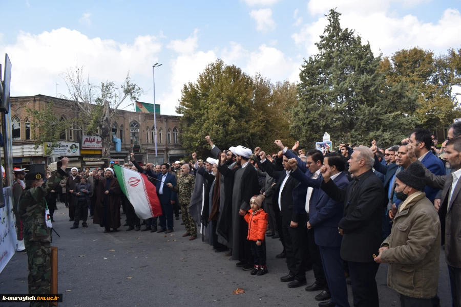 حضور کارکنان،اساتید و دانشجویان آموزشکده فنی و کشاورزی مراغه در تجمع مردم فهیم،ولایی و شهید پرور مراغه در حمایت از مردم مظلوم غزه و محکومیت جنایات رژیم غاصب فلسطینی در میدان طلوع فجر 6