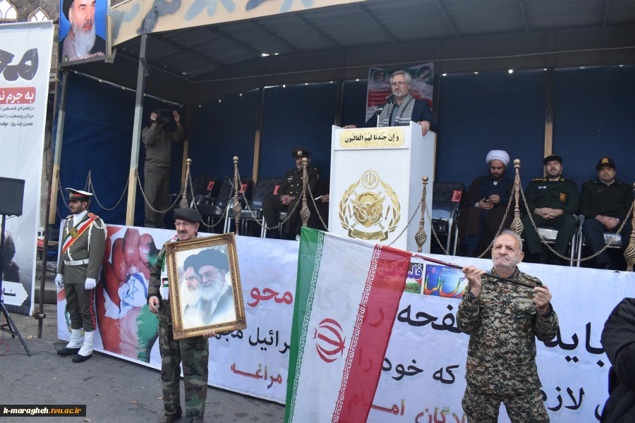 حضور کارکنان،اساتید و دانشجویان آموزشکده فنی و کشاورزی مراغه در تجمع مردم فهیم،ولایی و شهید پرور مراغه در حمایت از مردم مظلوم غزه و محکومیت جنایات رژیم غاصب فلسطینی در میدان طلوع فجر 7
